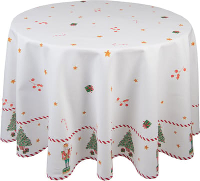 Clayre & Eef Tafelkleed Kerst Ø 170 cm Wit Groen Katoen Rond Notenkrakers Tafellaken