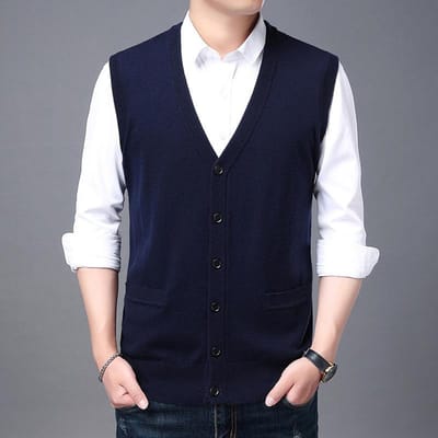 Lente en Herfst Heren Mouwloos Gebreid Vest Cardigan Middelbare Leeftijd Los Papa Heren Outfit Onderhemd Top XXXL white
