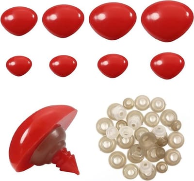 Dailygoods- Veiligheidsneuzen 33 stuks - Rood - Kunststof - Maten 9/11/15/18/20/23/26/29 mm - Sluitringen - Ideaal voor knutselprojecten - Poppenneuzen