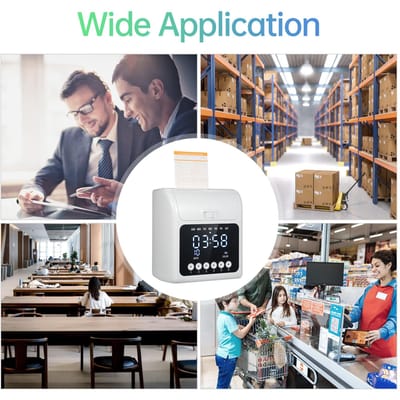 Pointeuse électronique avec 100 cartes de pointage supplémentaires recto-verso mensuelles et hebdomadaires et 2 cartouches de ruban encreur Employé UK Plug gray