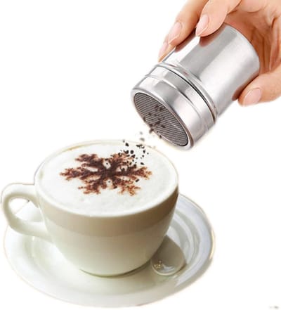 Barista Cacao poeder strooier met fijne zeef - Strooibus - 5 x 7 cm - RVS zilver