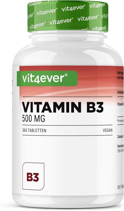 Vitamine B3 (Niacine) - 500 mg - 365 tabletten - Nicotinamide Hoge Dosis - Flushvrij - Zonder ongewenste toevoegingen - Veganistisch - Vit4ever