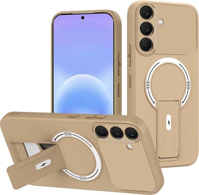 Casemania Hoesje Geschikt voor Samsung Galaxy A37 - Bruin - Magnetische Telefoonhoesje Geschikt voor MagSafe - Stevige Siliconen Back Cover met Kickstand Standaard en Camera Bescherming