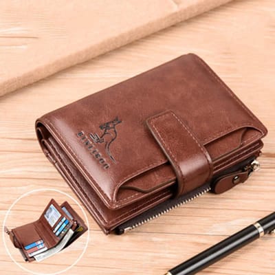 Echt leren herenportemonnee Luxe korte kaarthouder voor heren Rits portemonnee Draagbare herenportemonnees Billfold