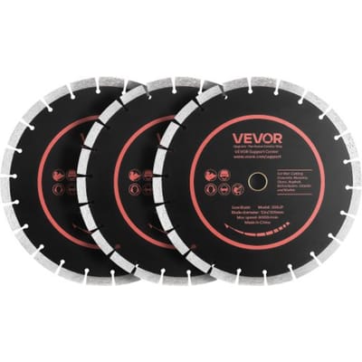 VEVOR 3-delige diamantslijpschijven 306 mm, diamantzaagbladen met een boring van 25,4 mm en een segmenthoogte van 13 mm, max. 6000 tpm diamantslijpschijven voor droog/nat zagen, slijpschijf voor beton, metselwerk en steen.