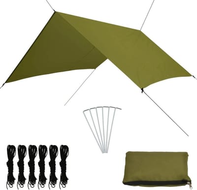 Outdoor Tarp - Campingzeil Regenzeil - Bescherming Buiten - Waterdichte Coating - 3x2.85m - Groen