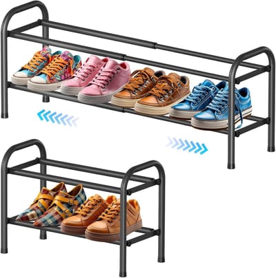 Verstelbare 2-laagse schoenenrek, metalen schoenenopslag voor binnen, ruimtebesparende organizer voor 8-10 paar schoenen, ideaal voor de garderobe en kleine ruimtes