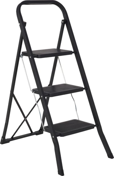 Infinity Goods Stevige Huishoudtrap 3 Treden - Keukentrap Inklapbaar - Anti-Slip - Trap Ladder - Opvouwbaar - Metaal - Zwart