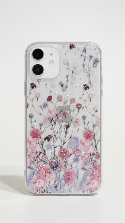 Telefoonhoes met gedrukte bloemen - paars / roze - Iphone 15