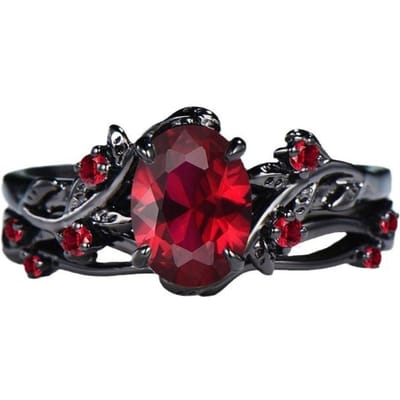 Gothique Rétro Noir Pistolet Fleur Rose Traversant Branches Cristal Rouge Paire d'Anneaux pour Femmes Hommes Couple Charme Bijou Accessoire Cadeau 7 gray
