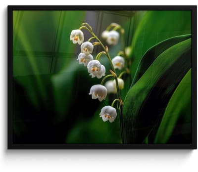 Poster in lijst - Fotolijst 70x50 cm - Posters - Bloemen - Wit - Bladeren - Lelietjes - Posterlijst zwart - Decoratie - Wanddecoratie woonkamer - Muurdecoratie slaapkamer