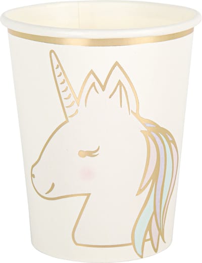 ARTYFETES - 8 Betoverende Eenhoorn Kartonnen Bekers Pastel en Goud 250 ml