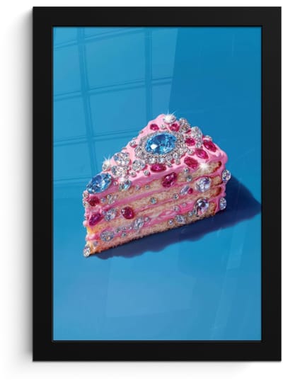Poster in lijst - Fotolijst 20x30 cm - Posters - Taart - Edelstenen - Glitters - Roze - Posterlijst zwart - Decoratie - Wanddecoratie woonkamer - Muurdecoratie slaapkamer