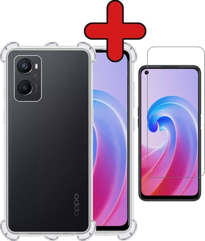 Hoesje - Met Screenprotector - Geschikt voor OPPO A76 - Sterk & Shockproof - Back Cover - Siliconen Case - Telefoon Hoes - Shock Proof - Telefoonhoes - Transparant