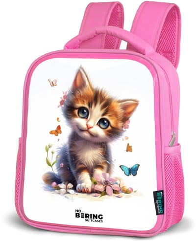 NoBoringSuitcases.com® - Rugzak roze - Schooltas meisjes - Portret van een kitten omringd door vlinders - Kinder rugtas meisje - Boekentas kind - Kinderrugzak voor school - Schoolrugzak