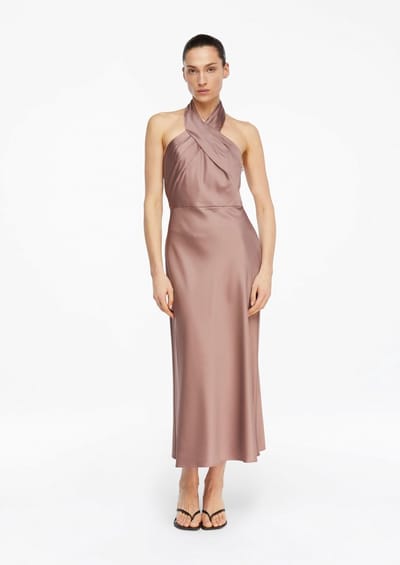 Satin Halter Neck Open Back A-Line Dress Dames COMMA