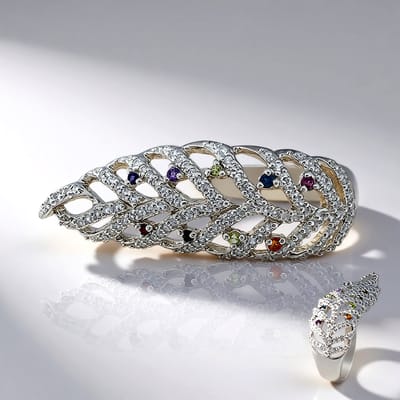 Cavill - Elegante Zilveren Ring 925 Sterling - Citrien 0,58 ct Rond & Topaas London Blue met Rhodoliet - Handgemaakt Filigraan