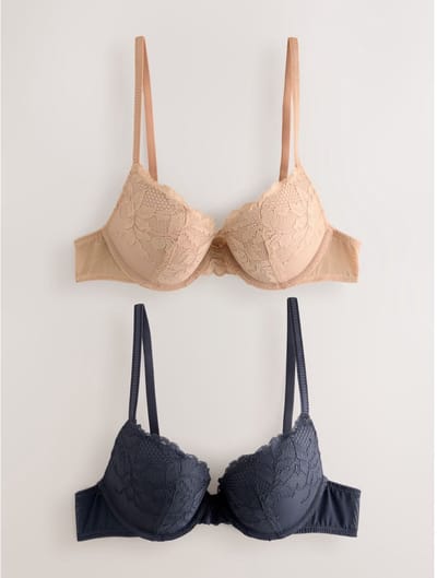 Next - Dames - Set van 2 push-up beha's met lage decolleté en kant - Huidkleur