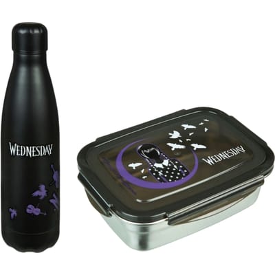 Wednesday Lunchset - Aluminium Lunchbox - Aluminium Drinkfles - Zwart