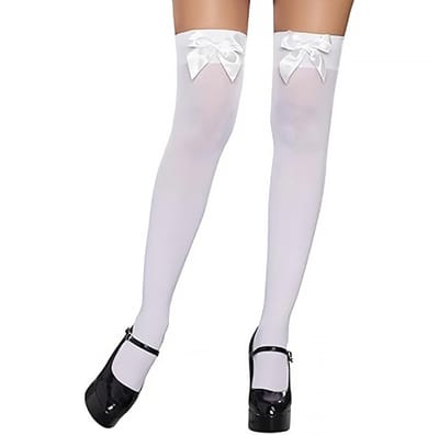 Dailygoods- Kniekousen Rekbaar - Witte Kousen met Strik - Lange Kousen tot de Knie - Ademend Nylon/Elastaan - Perfect voor Carnaval/Avond - Sokken
