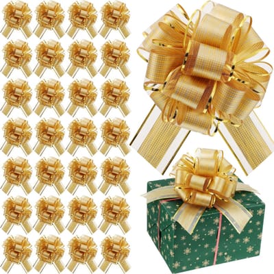 30 stuks grote trekstrikken voor geschenkverpakking, lint trekstrikken, geschenkstrikken voor vakantie, decoratie, manden, cadeau, cadeauverpakking strikken (goud)