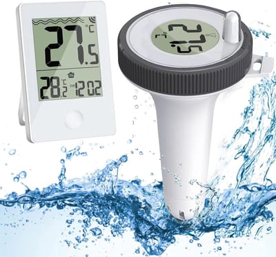 Zwembadthermometer - Watertemperatuurmeter - Draadloos drijvend - Draadloze digitale drijvende zwembadthermometer - Gemakkelijk af te lezen buiten-/binnentemperatuurmonitor - Voor zwembaden