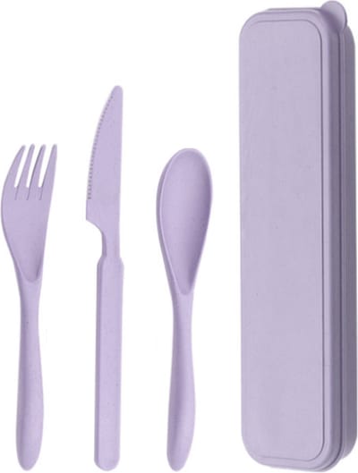 Reisbestek Set - Lila | Milieuvriendelijk/Herbruikbaar | 21 x 5,8 x 2,9 cm | Opbergbox | Fashion Favorite