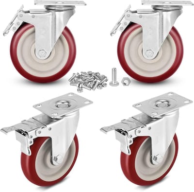Set van 4 Zware Zwenkwielen 127 mm met Rem en Dubbele Vergrendeling | 1000 kg Draagvermogen