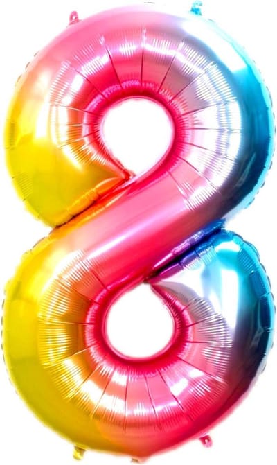 Folie Ballon Cijfer 8 Jaar Regenboog 86Cm Verjaardag Folieballon Met Rietje