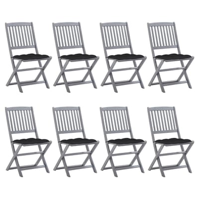vidaXL - Inklapbare - stoelen - 8 - st - met - kussens - massief - acaciahout