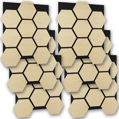 tectake® Akoestische Hexagon Panelen - Set van 6 - Akoestisch Wandpaneel - 76 x 62 cm - Wandpanelen met Aanpasbare Grootte en Patronen - MDF en Houtfineer - Geluidsisolatie - Stijlvolle Wanddecoratie - Eenvoudige Montage - Licht Eiken