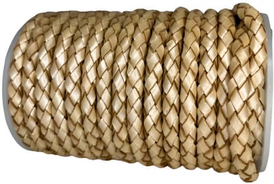 Gevlochten Leren Koord Rond, 5 m x 5 mm - Rond Gevlochten Lederen Koord, Voor Halskettingen, Armbanden, Sieraden, Knutselkralen en Veters (Metallic Tan)