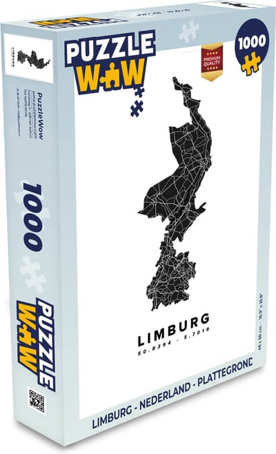 Puzzel Limburg - Nederland - Plattegrond - Legpuzzel - Puzzel 1000 stukjes volwassenen - Stadskaart