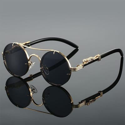 Retro Steampunk Ronde Metalen Zonnebril Mode Piloot Verloop Rijden Mannen Dames Vintage Trendy Ontwerp Zonnebrillen black