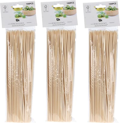 Excellent Houseware Sateprikkers - 300x - bamboe hout - 25 cm - barbecue spiezen - satestokjes