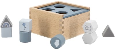 Label Label - Houten Vormenstoof - Blauw - FSC Hout - Met Uitschuifbare Deksel - Stimuleert Hand-Oog Coördinatie - Geschikt voor Kindjes vanaf 24 Maanden