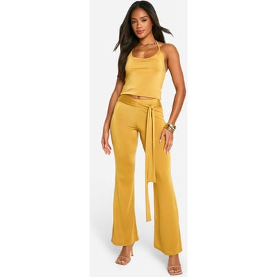 boohoo Dames Drape Detail Flare Trousers | Okergeel | Maat: 36