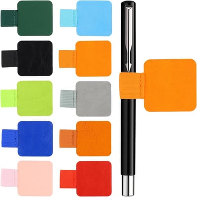 Penhouder zelfklevend - Set van 10 kleuren - Leer met elastische lus - Houd je pen bij je notitieboek - ShopVlot