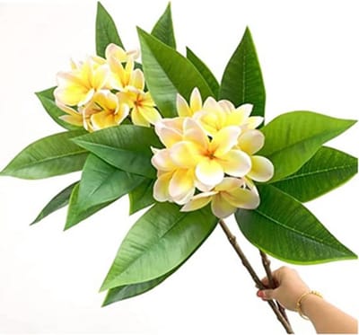 Lifelike Plumeria Bloemen voor Thuisdecoratie, Bruiloften en Feesten - Gele Kunstbloemen (2 stuks)