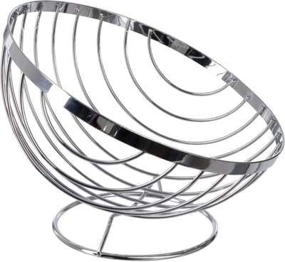 Secret de Gourmet Fruitschaal / fruitmand - op voet - metaal - 24 x 21 cm - zilver - Draadmand