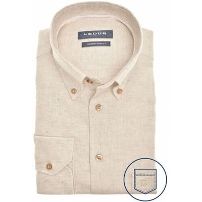 Ledûb Overhemd Linnen Cotton Mélange Subtle Contrast Details Licht Bruin / male