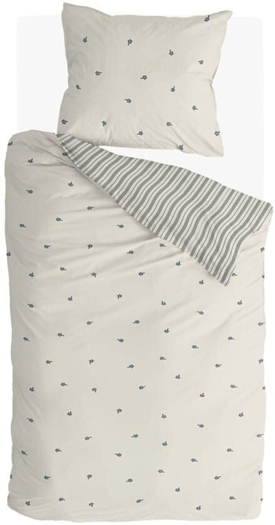 Walra Dekbedovertrek Remade Blossom Lines - 140x220 - 100% katoen - Off White / Groen