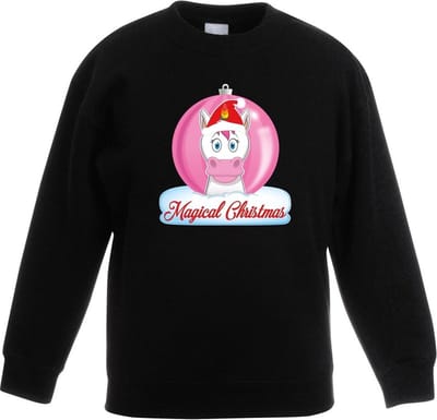Kersttrui met roze eenhoorn kerstbal zwart voor meisjes 98/104