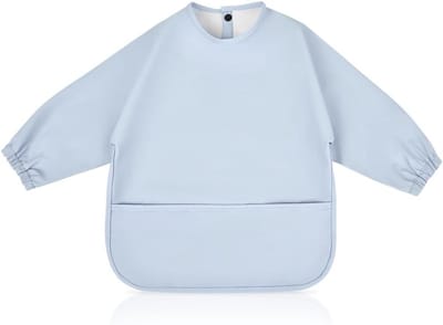 Waterdichte baby slabbetjes met lange mouwen en grote zakken, gemakkelijk schoon te maken, geschikt voor baby's van 6 tot 12 maanden