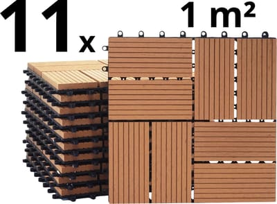 Terrastegels - WPC Composiet Kunststof - 11 Stuks - 1 m² - Terracotta - 8 Latjes - Vlondertegels - Balkontegels - Onderhoudsvrij - Makkelijke en Snelle Montage