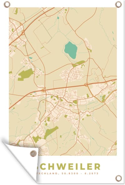 Muurdecoratie Stadskaart - Eschweiler - Plattegrond - Vintage - Kaart - 120x180 cm - Tuinposter - Tuindoek