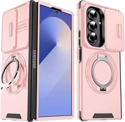 Hoesje Geschikt voor Samsung Galaxy Z Fold 7 - Licht Roze - Shockproof Stevige Siliconen Back Cover met Kickstand - Casemania Telefoonhoesje met Camera Bescherming en Draaibare Ringstand