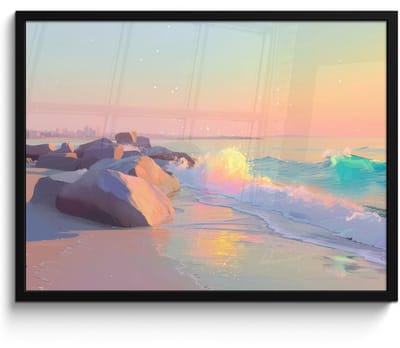 Poster in lijst - Fotolijst 80x60 cm - Posters - Zomerlicht - Strand - Fonkelende accenten - Posterlijst zwart - Decoratie - Wanddecoratie woonkamer - Muurdecoratie slaapkamer