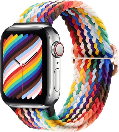Strap-it Gevlochten smartwatch bandje - geschikt voor Apple Watch Series 1/2/3/4/5/6/7/8/9/10/11/SE/SE2/SE3 - regenboog - verstelbaar gevlochten bandje voor iWatch maat: 38 / 40 / 41 / 42mm