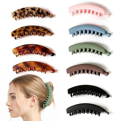 10 Pieces Banana Clip Hair Clip Set - 10 Colours (Black, Pink, Military Green and Much More) - 13 x 3 cm Size - ShopVlot